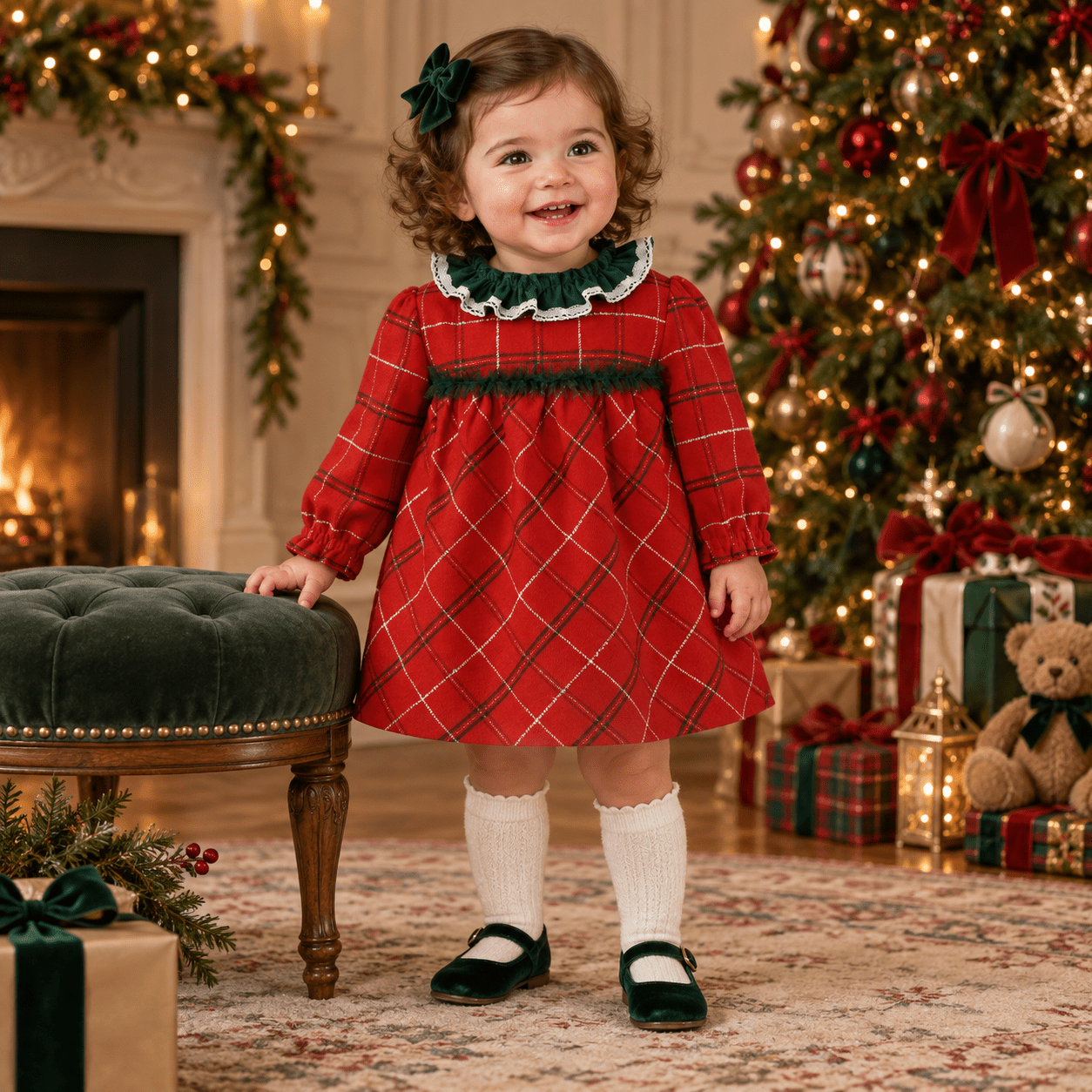 Miranda Baby Girls Red & Green Check Christmas Dress 12M | Clearance Sale