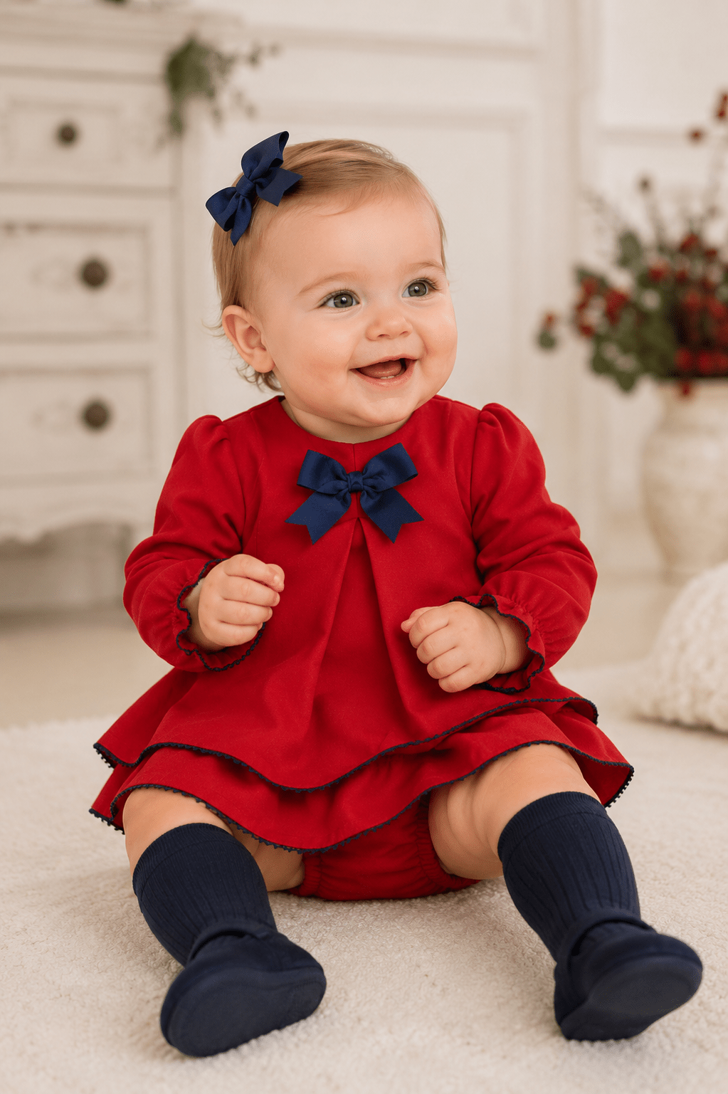 Miranda Baby Girls Red & Navy Dress with Knickers | AW26 PRE-ORDER