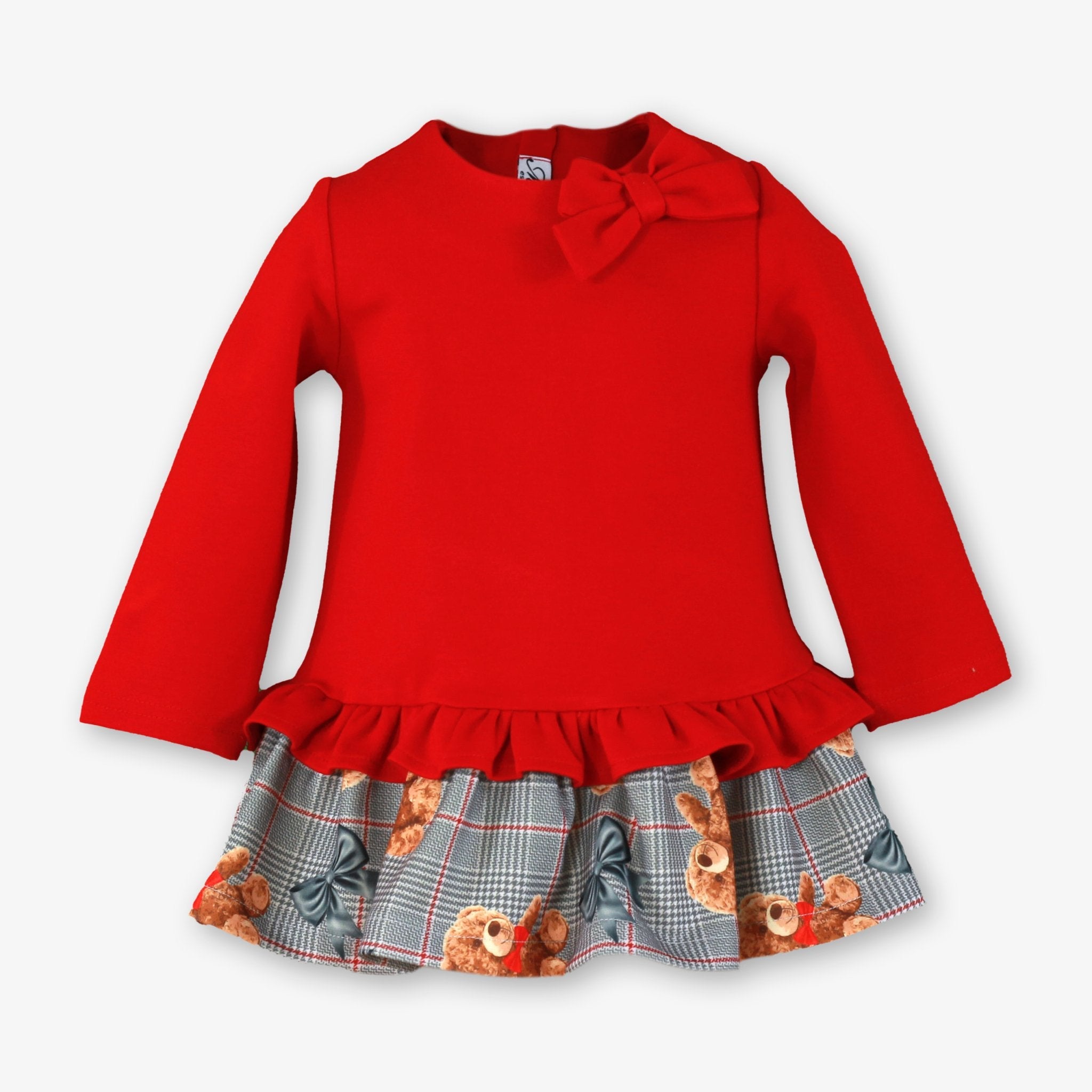 Miranda Baby Girls Red Teddy Print Dress | AW26 PRE-ORDER