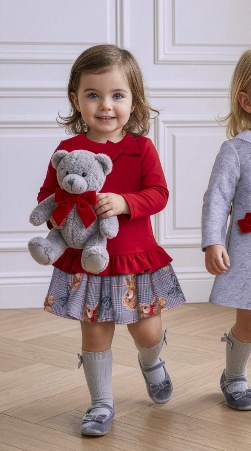 Miranda Baby Girls Red Teddy Print Dress | AW26 PRE-ORDER