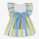 Miranda SS26 Girls Striped dress with a large bow on a white background