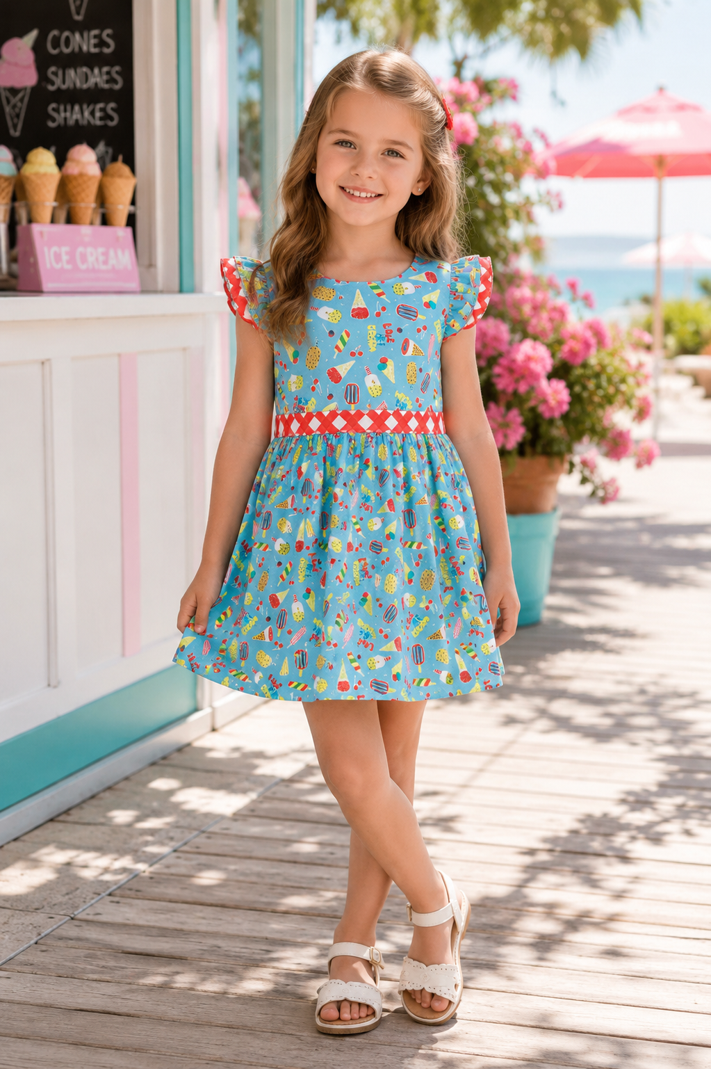 Miranda Blue Ice-Cream Print Girls summer dress. 