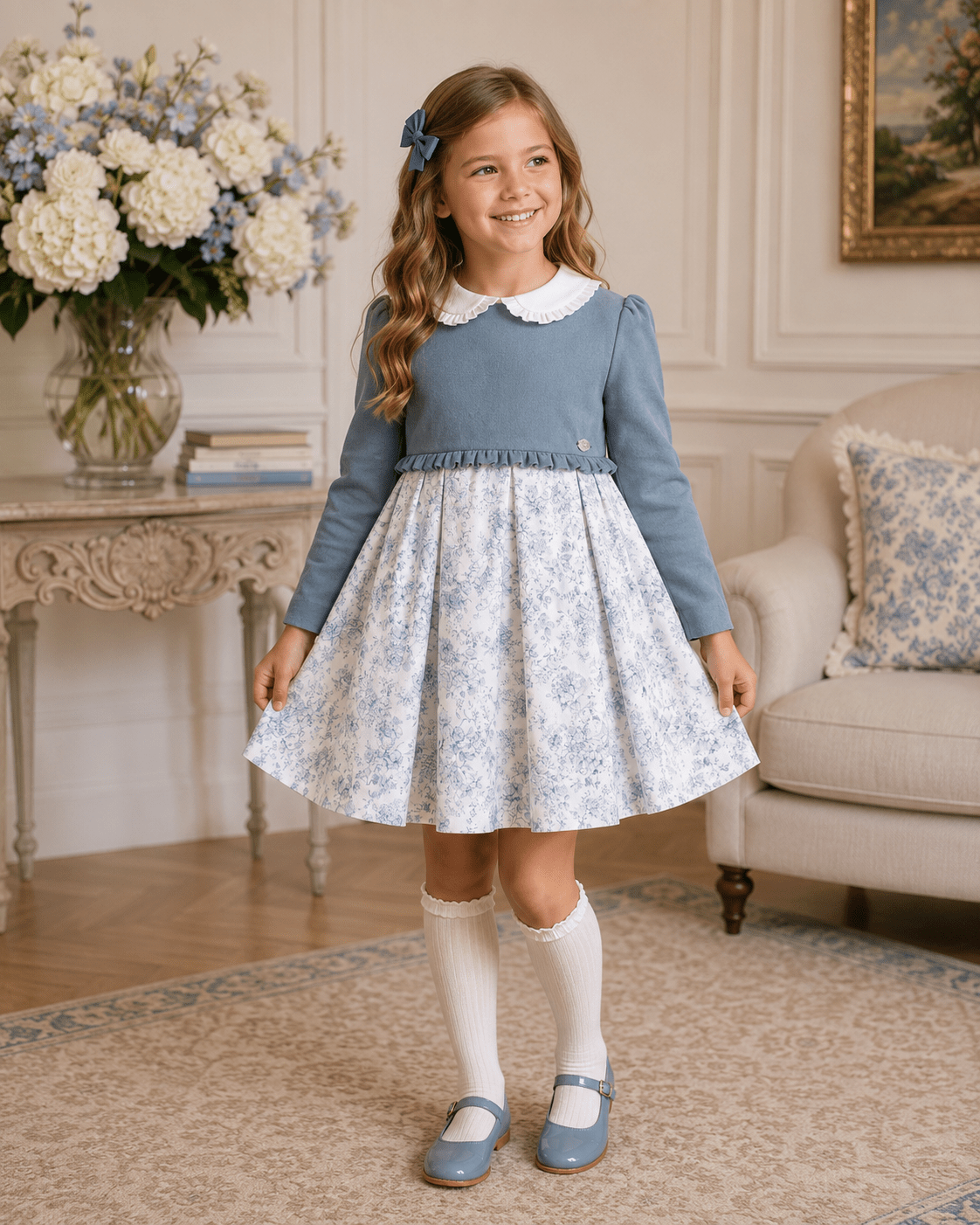 Miranda Girls Dusty Blue Dress | AW26 PRE-ORDER