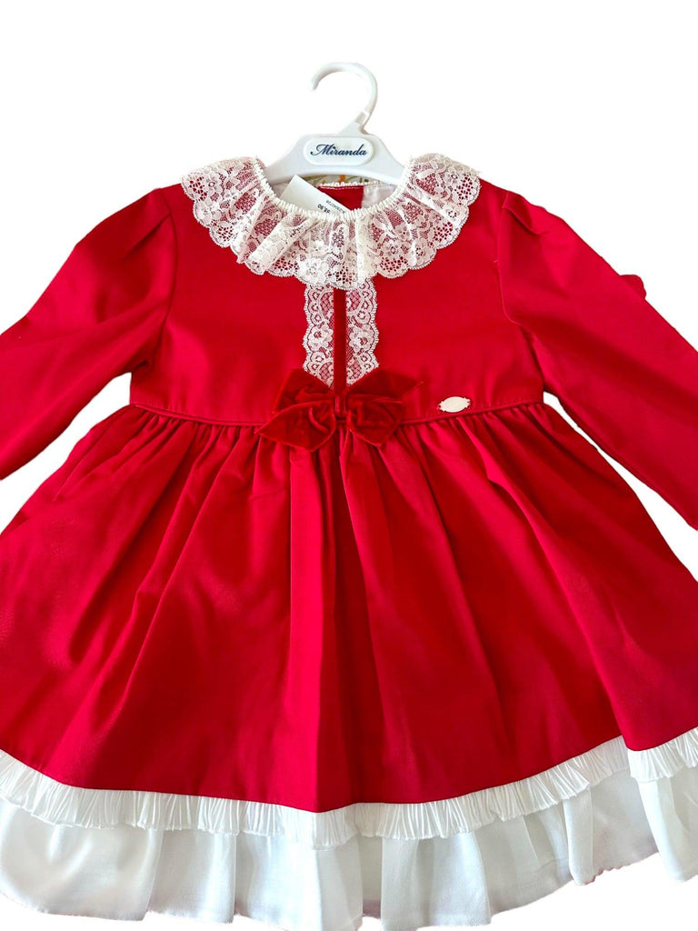 Miranda - Girls Red & Cream Dress - Mariposa Children's Boutique