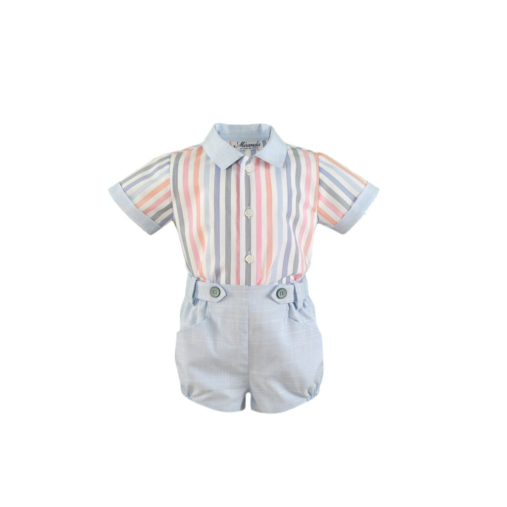 Miranda SS24 PRE-ORDER - Baby Boys Multi Coloured Stripe Shorts & Shirts Set 503-23 - Mariposa Children's Boutique
