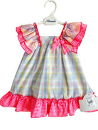 Miranda SS24 - Baby Girls Neon Pink Multi Coloured Dress with Matching Knickers 151VB - Mariposa Children's Boutique