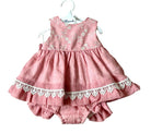 Miranda SS24 - Baby Girls Rubi Pink and Cream Dress with Matching Knickers 147VB - Mariposa Children's Boutique