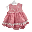 Miranda SS24 - Baby Girls Rubi Pink and Cream Dress with Matching Knickers 147VB - Mariposa Children's Boutique