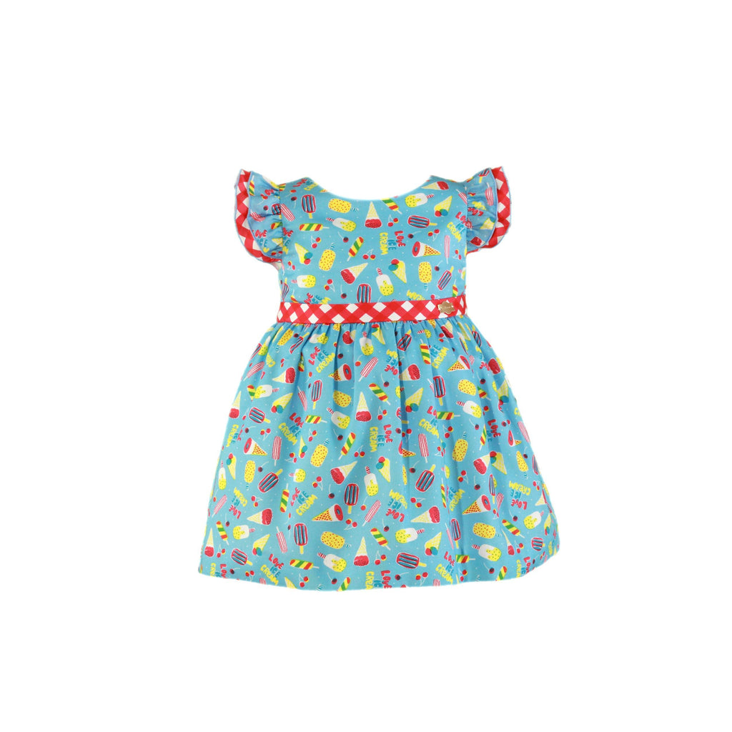 Miranda SS24 PRE-ORDER - Girls Blue Multicoloured Print Dress 630V - Mariposa Children's Boutique