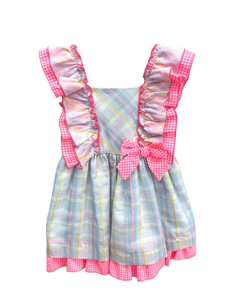 Miranda SS24 - Girls Neon Pink & Multicolour Summer Dress 251V - Mariposa Children's Boutique