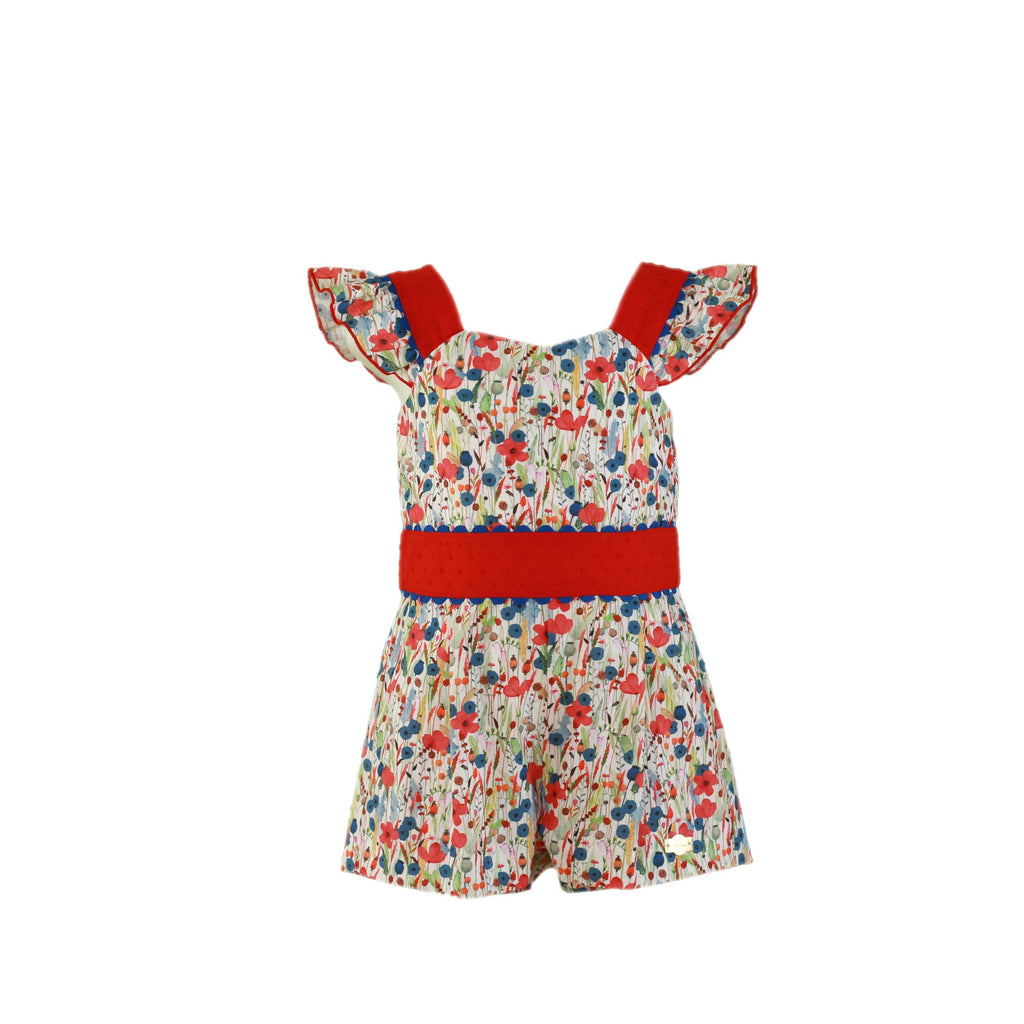 Miranda SS24 PRE-ORDER - Girls Red Multi Coloured Floral Playsuit 608M - Mariposa Children's Boutique