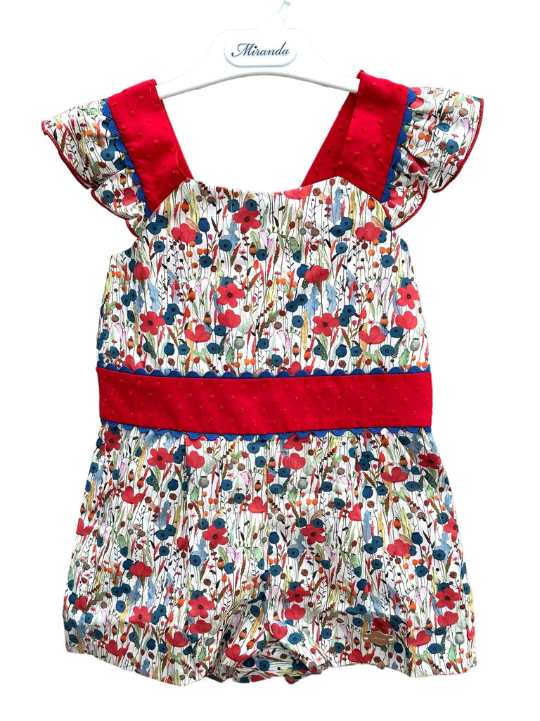 Miranda SS24 - Girls Red Multi Coloured Floral Playsuit 608M - Mariposa Children's Boutique