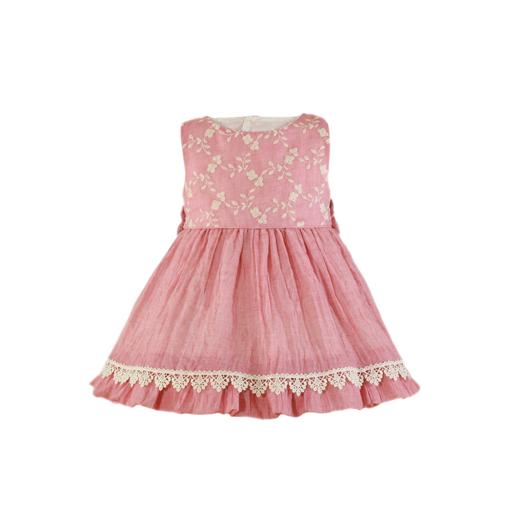 Miranda SS24 PRE-ORDER - Girls Rubi Pink & Cream Dress 247V - Mariposa Children's Boutique