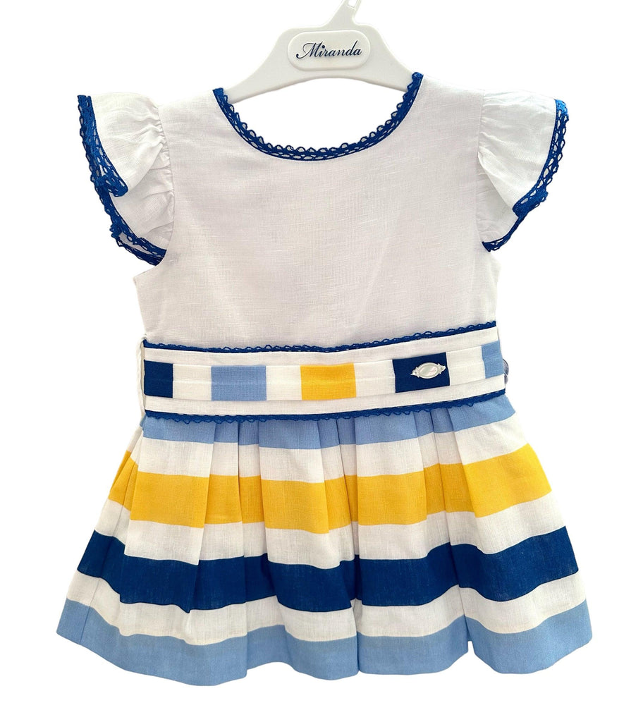 Miranda SS24 - Girls White, Blue & Yellow Dress 244V - Mariposa Children's Boutique