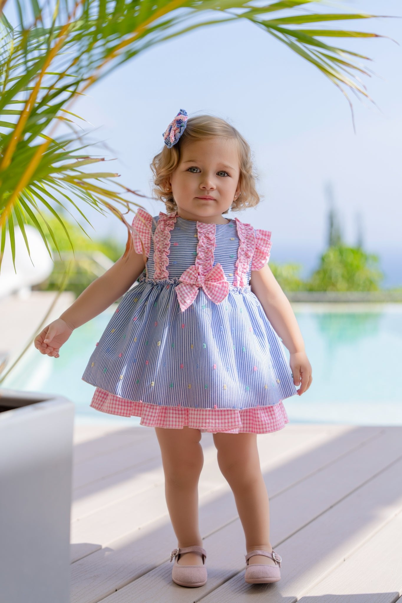 Miranda Baby Girls Blue & Pink Dress - SS26, 18m Miranda Baby Girls Blue & Pink Dress - SS26, 18m