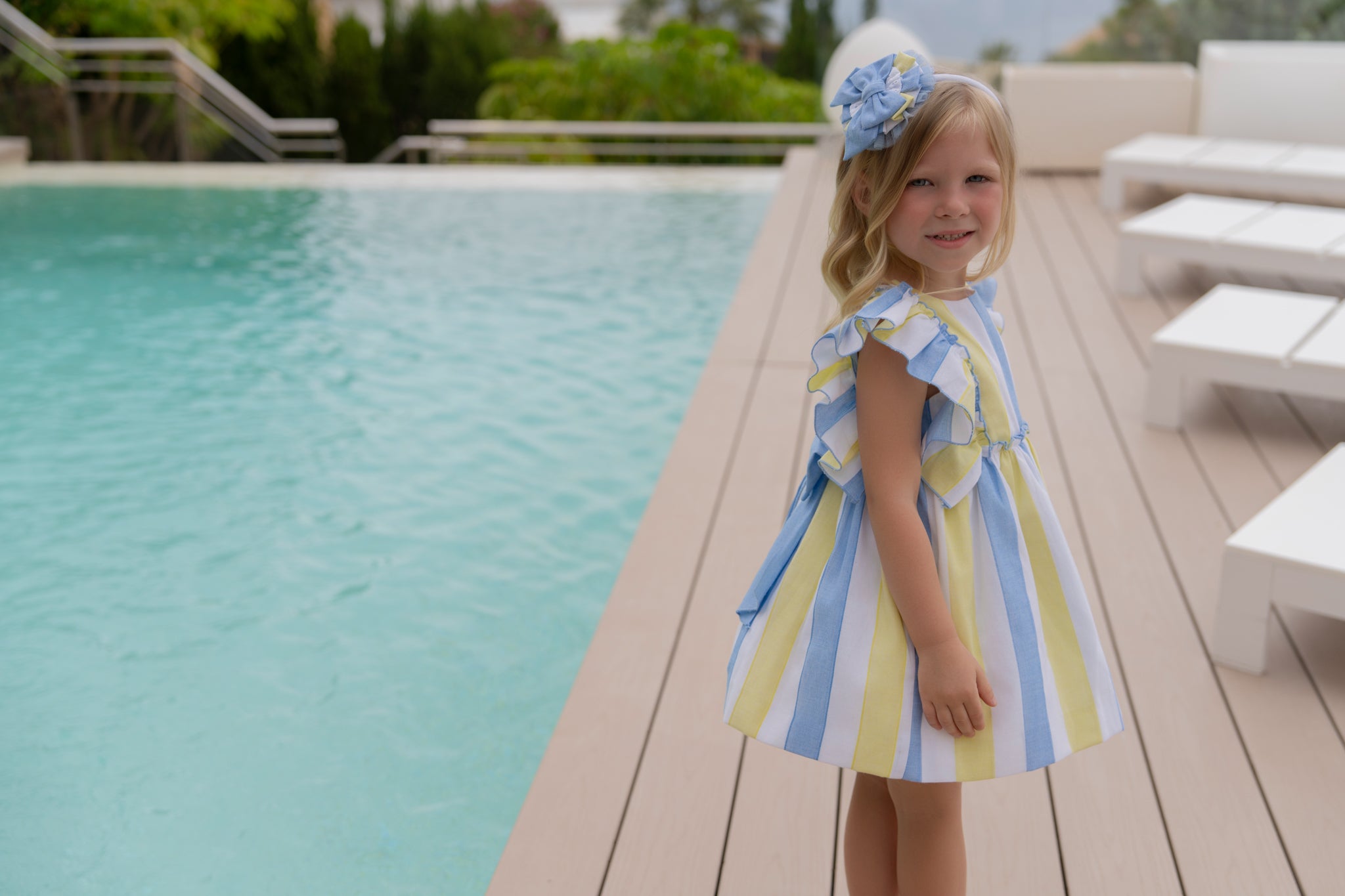 Miranda SS26 PRE - ORDER - Girls Blue & Lemon Stripe Dress