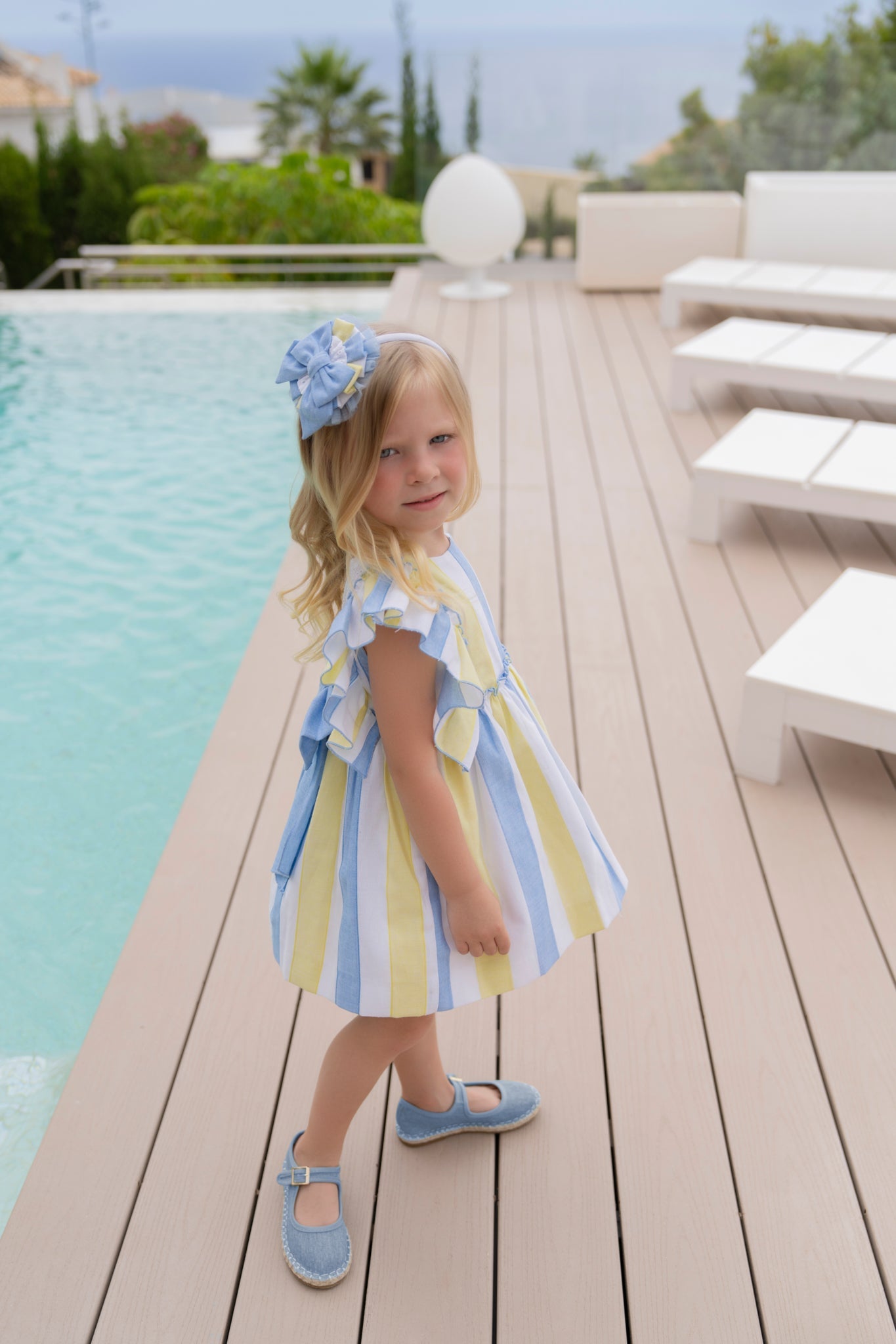 Miranda SS26 PRE - ORDER - Girls Blue & Lemon Stripe Dress