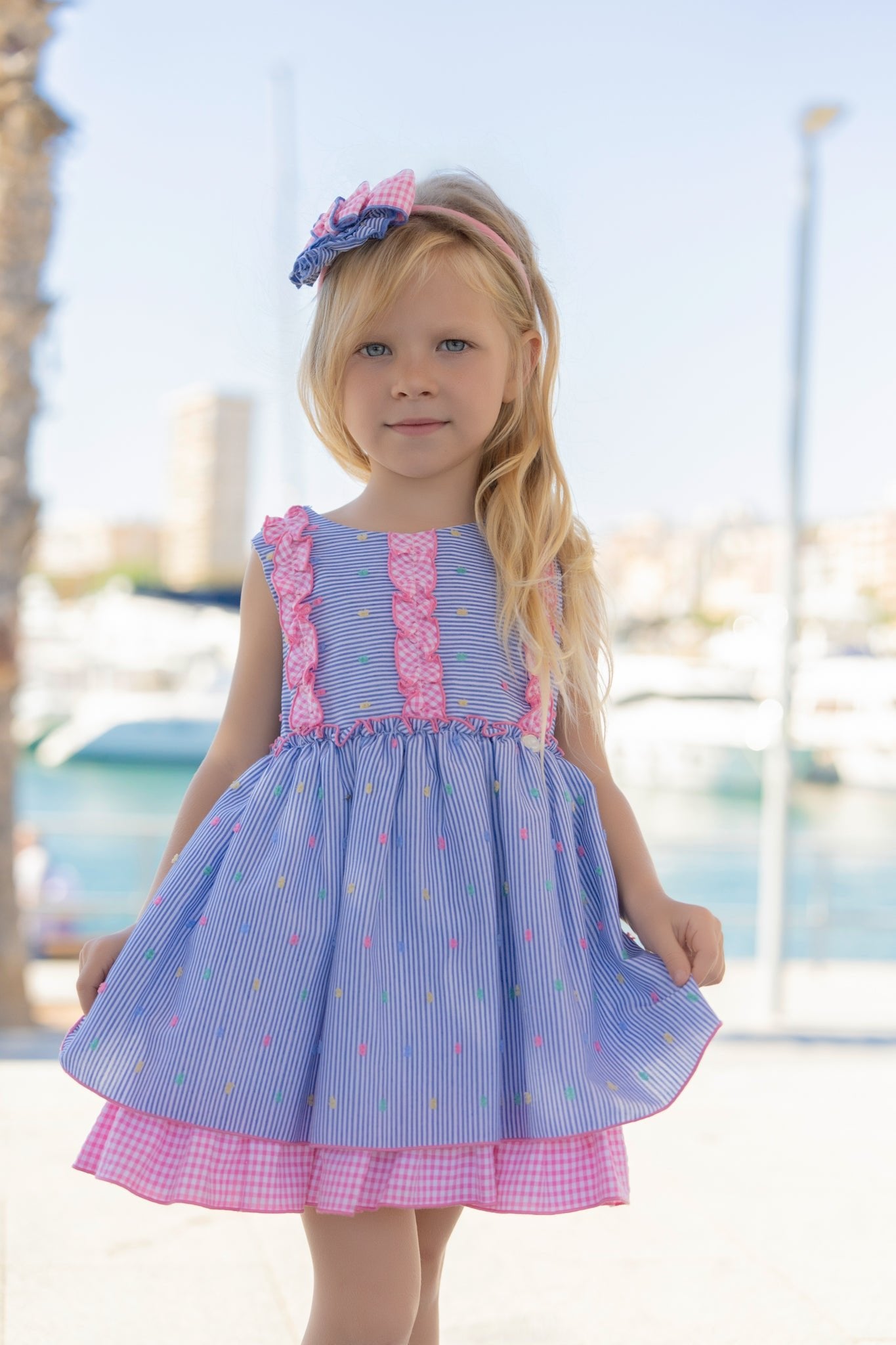 Miranda Girls Blue & Pink Dress - SS26, 5yr Miranda Girls Blue & Pink Dress - SS26, 5yr