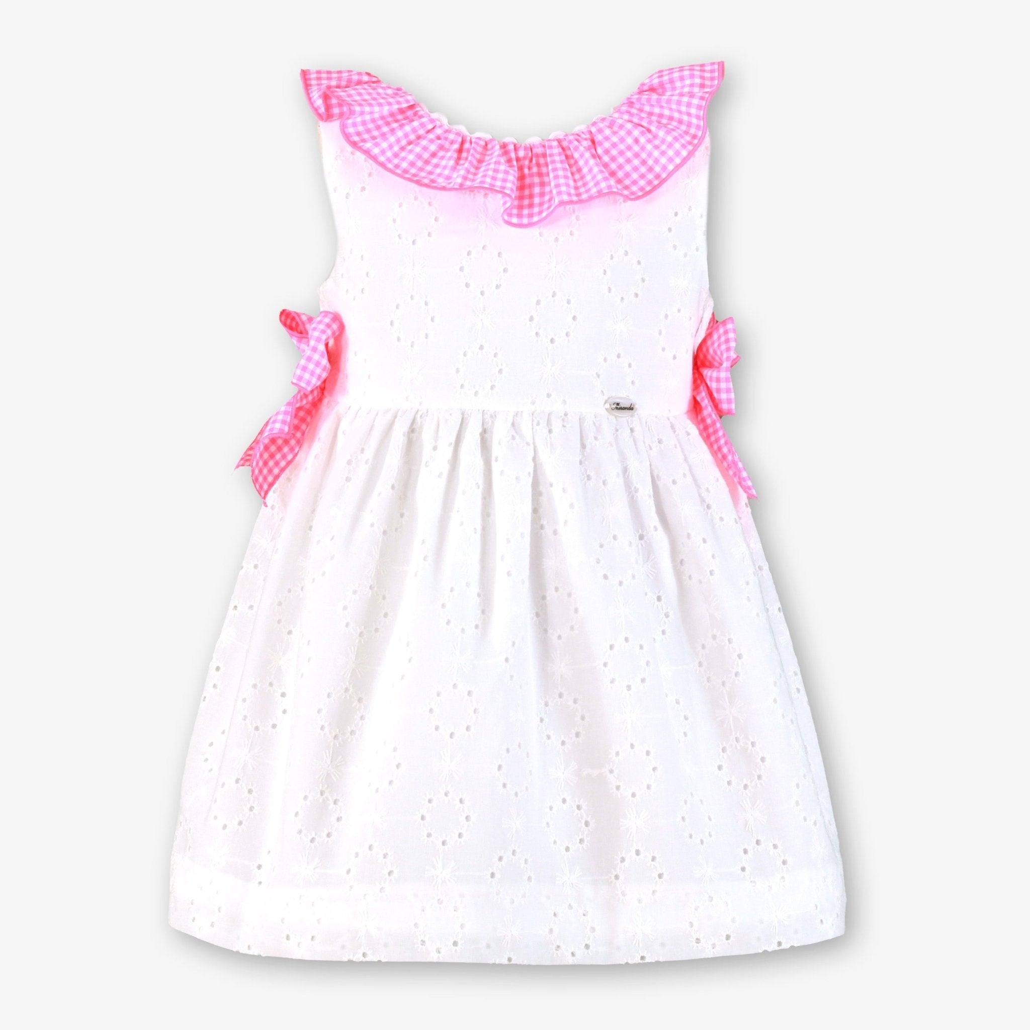 Miranda Girls White & Neon Pink Dress - SS26, 8yr Miranda Girls White & Neon Pink Dress - SS26, 8yr