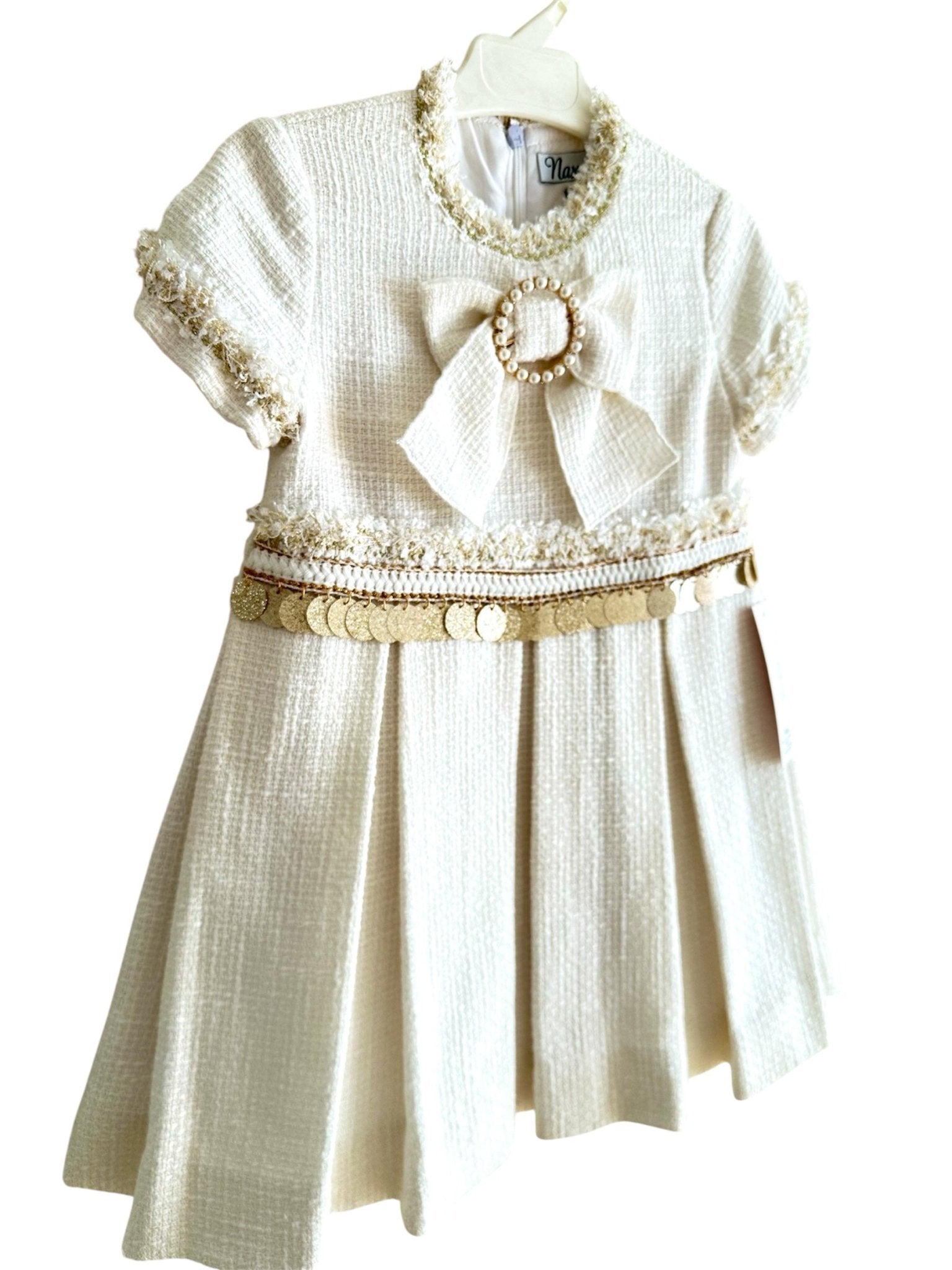Naxos AW25 - Girls Cream & Gold Dress 7629