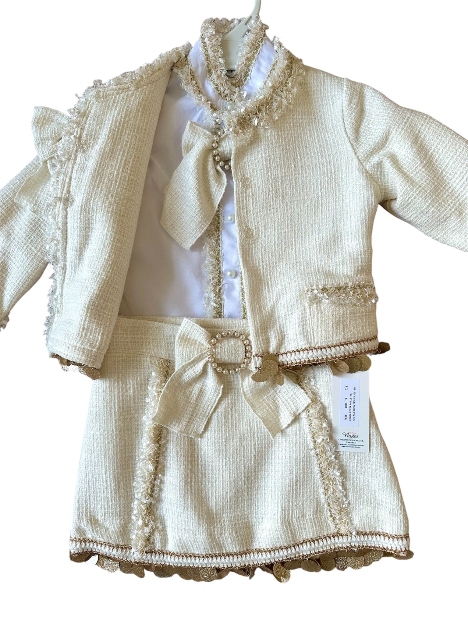 Naxos AW25 - Girls Cream & Gold Skirt, Blouse and Jacket Set