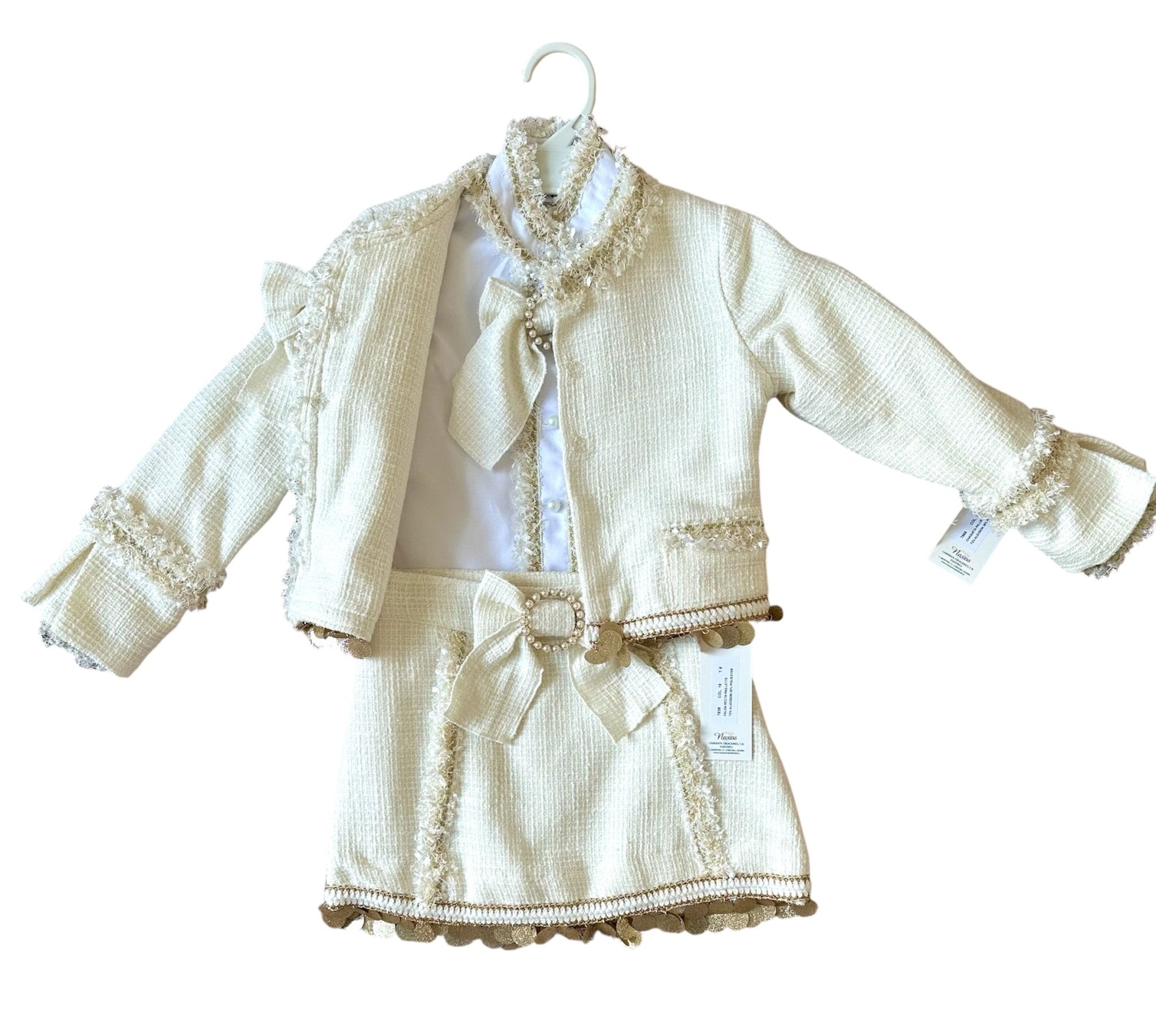 Naxos AW25 - Girls Cream & Gold Skirt, Blouse and Jacket Set