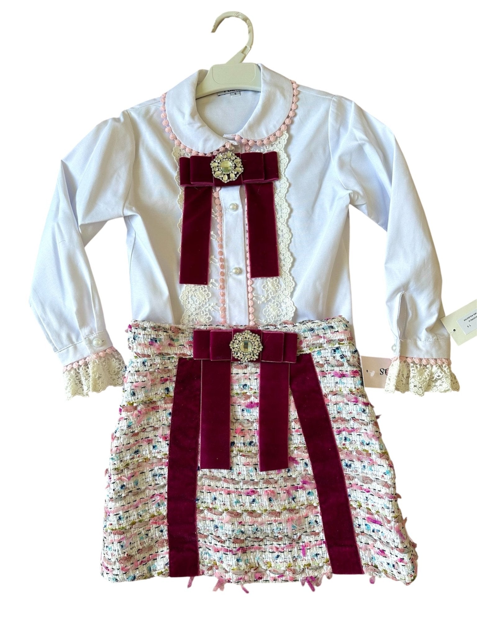 Naxos AW25 - Girls Multicolour Purple Tweed Skirt & Blouse Set