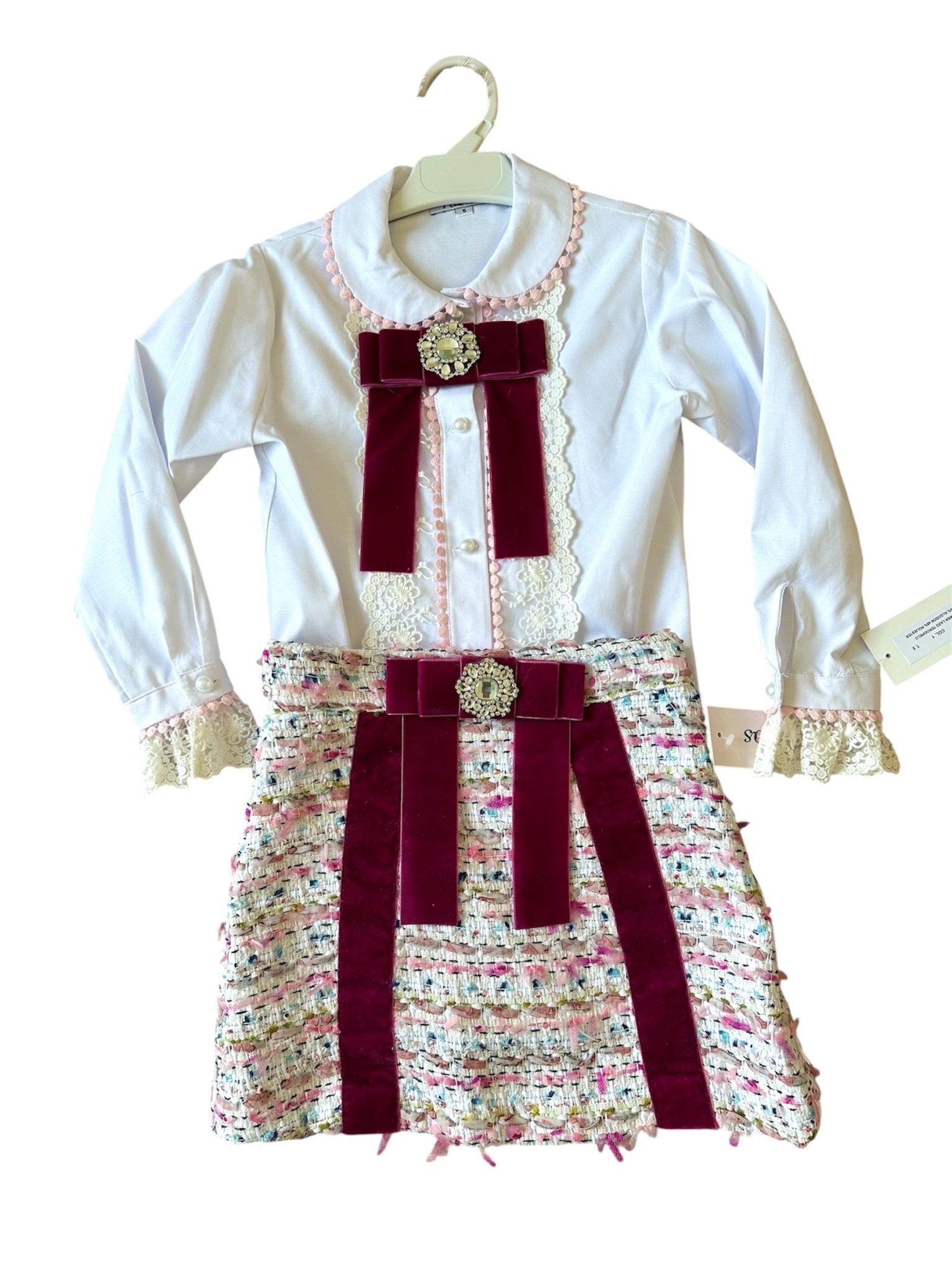 Naxos AW25 - Girls Multicolour Purple Tweed Skirt & Blouse Set