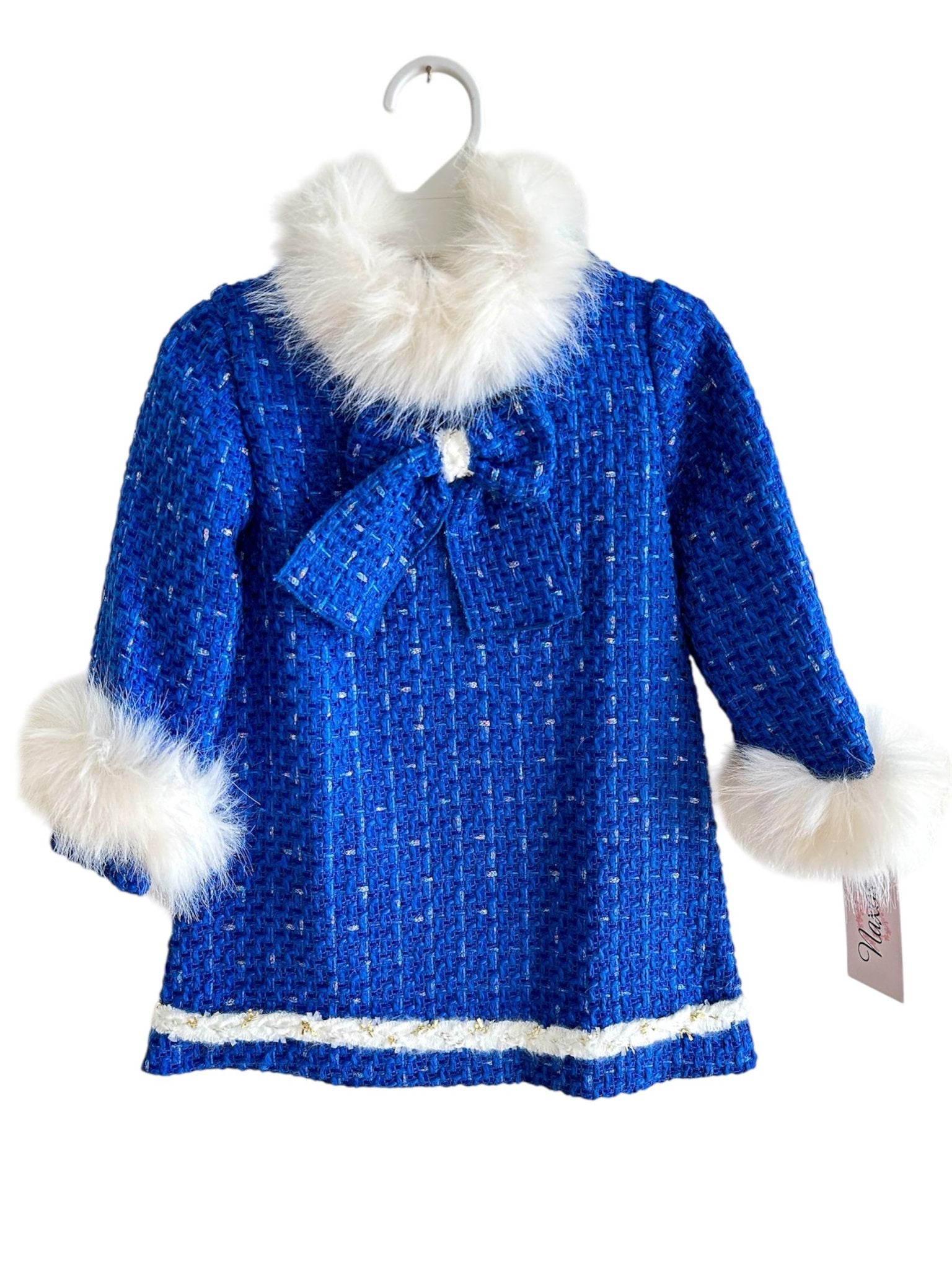 Naxos AW25 - Girls Royal Blue Chanel Tweed & White Faux Fur Dress