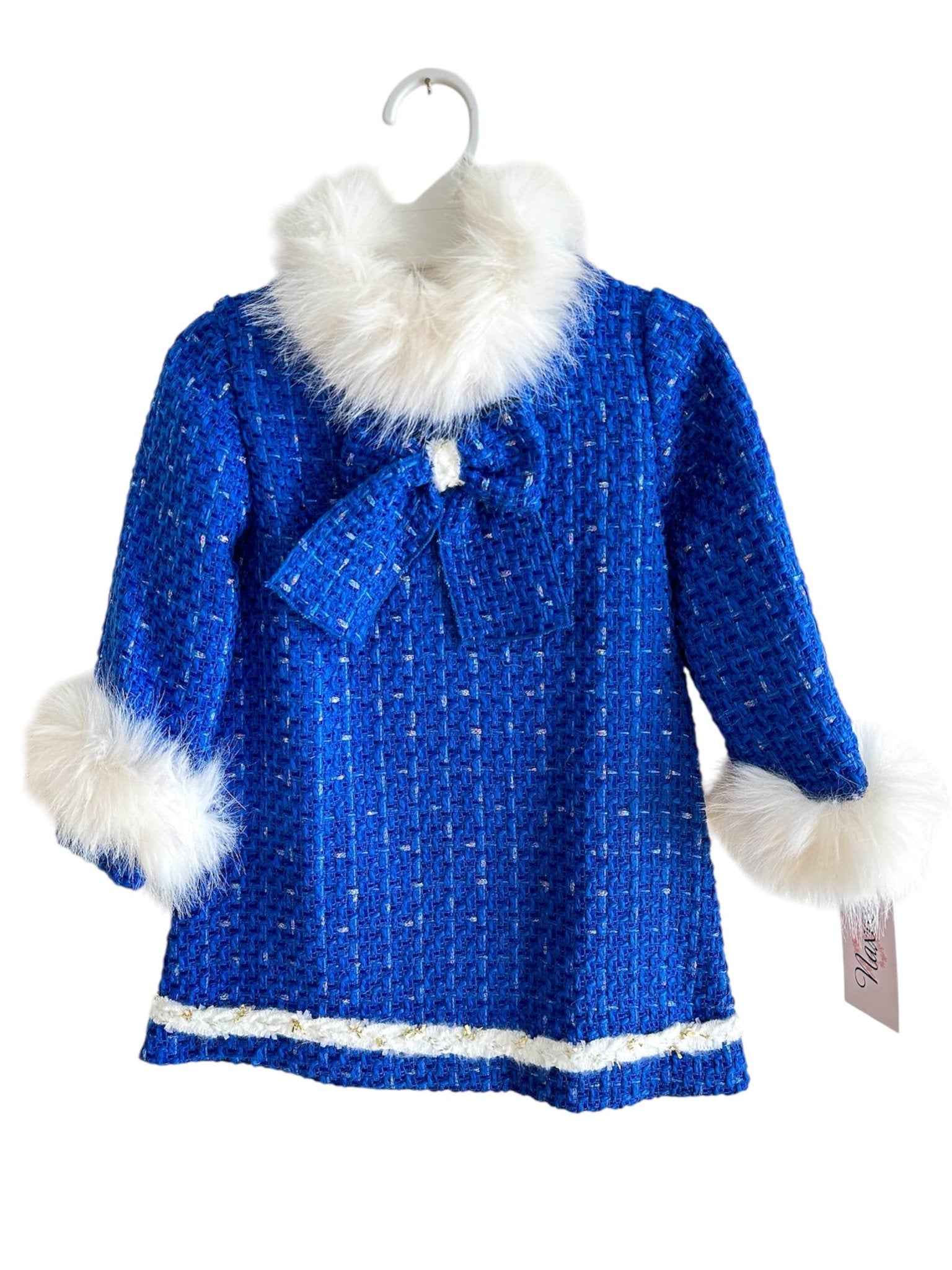 Naxos AW25 - Girls Royal Blue Chanel Tweed & White Faux Fur Dress