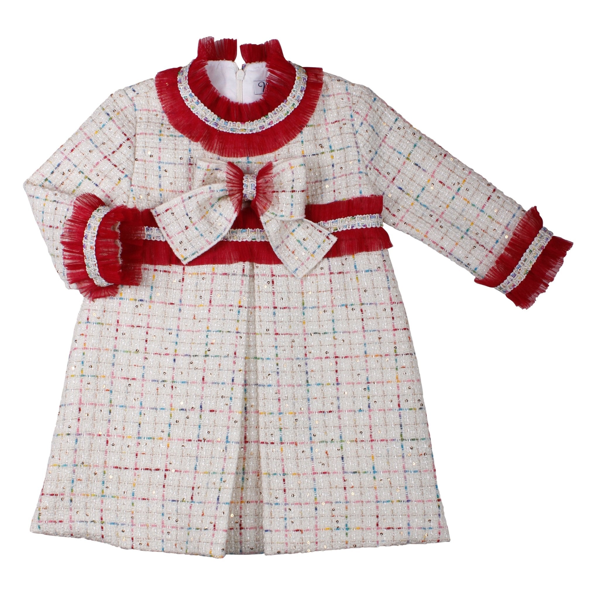 Naxos AW25 PRE - ORDER - Girls Burgundy Twill Tulle Design Dress 7636