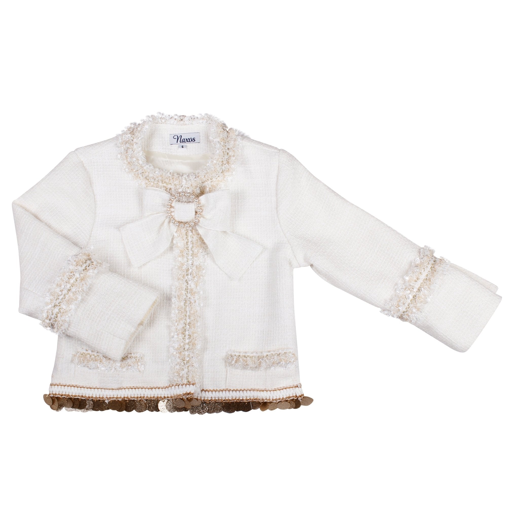 Spanish boutique girls 3-piece cream outfit with jacket, blouse and skirt by Naxos for AW25