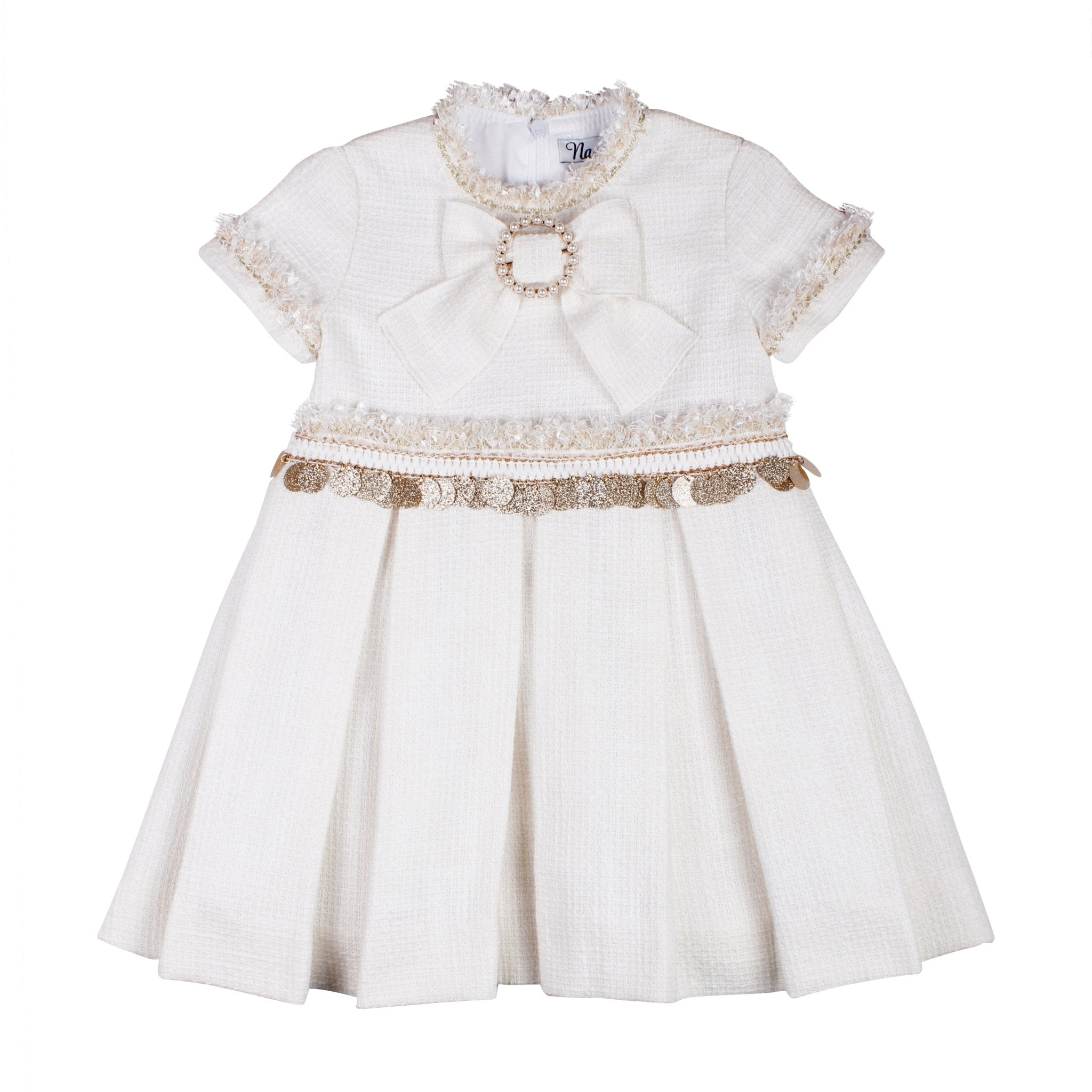 Luxury Spanish girls cream and gold dress with matching hairbow