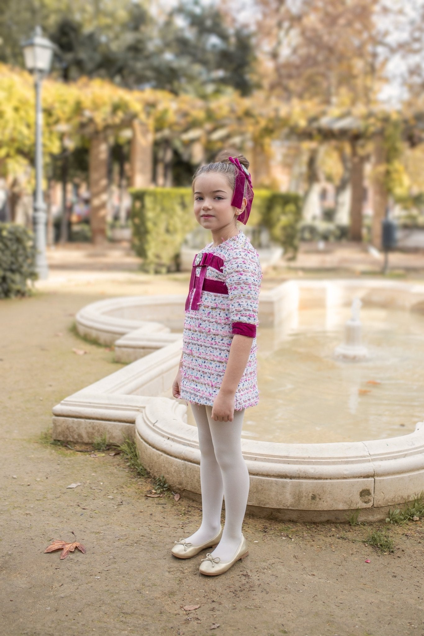 Naxos AW25 Purple Multi colour tweed Dress & Headpiece 