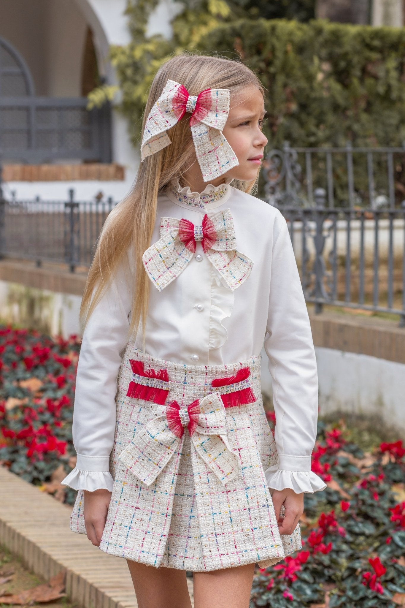 AW25 Naxos Burgundy Twill Tulle Skirt and blouse set for Girls 