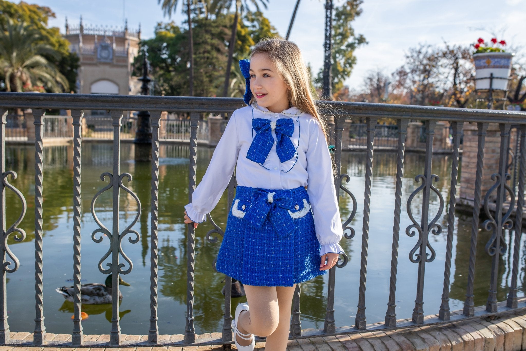 Royal Blue & White Tweed Naxos AW25 Skirt Set 