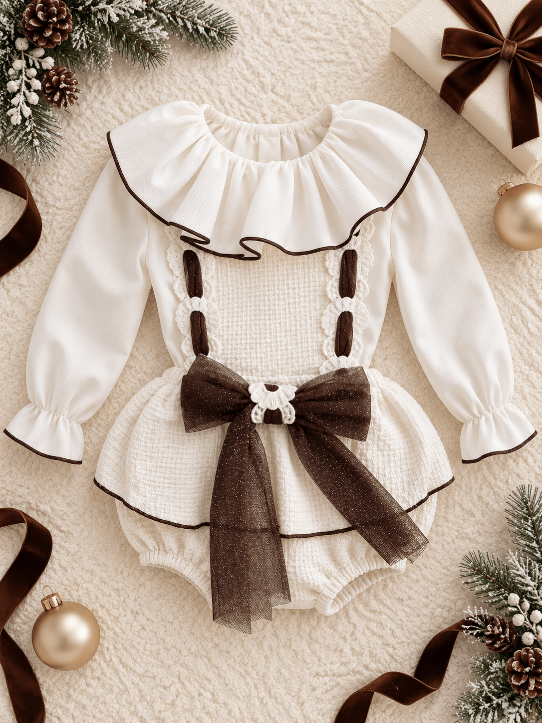 Naxos Baby Girls Cream & Chocolate Romper & Blouse Set | AW26