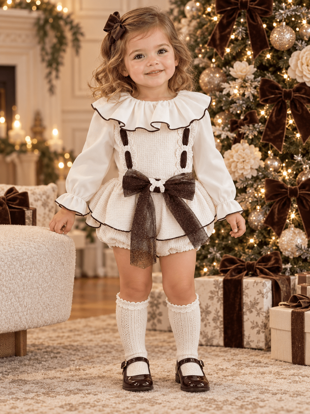 Naxos Baby Girls Cream & Chocolate Romper & Blouse Set | AW26