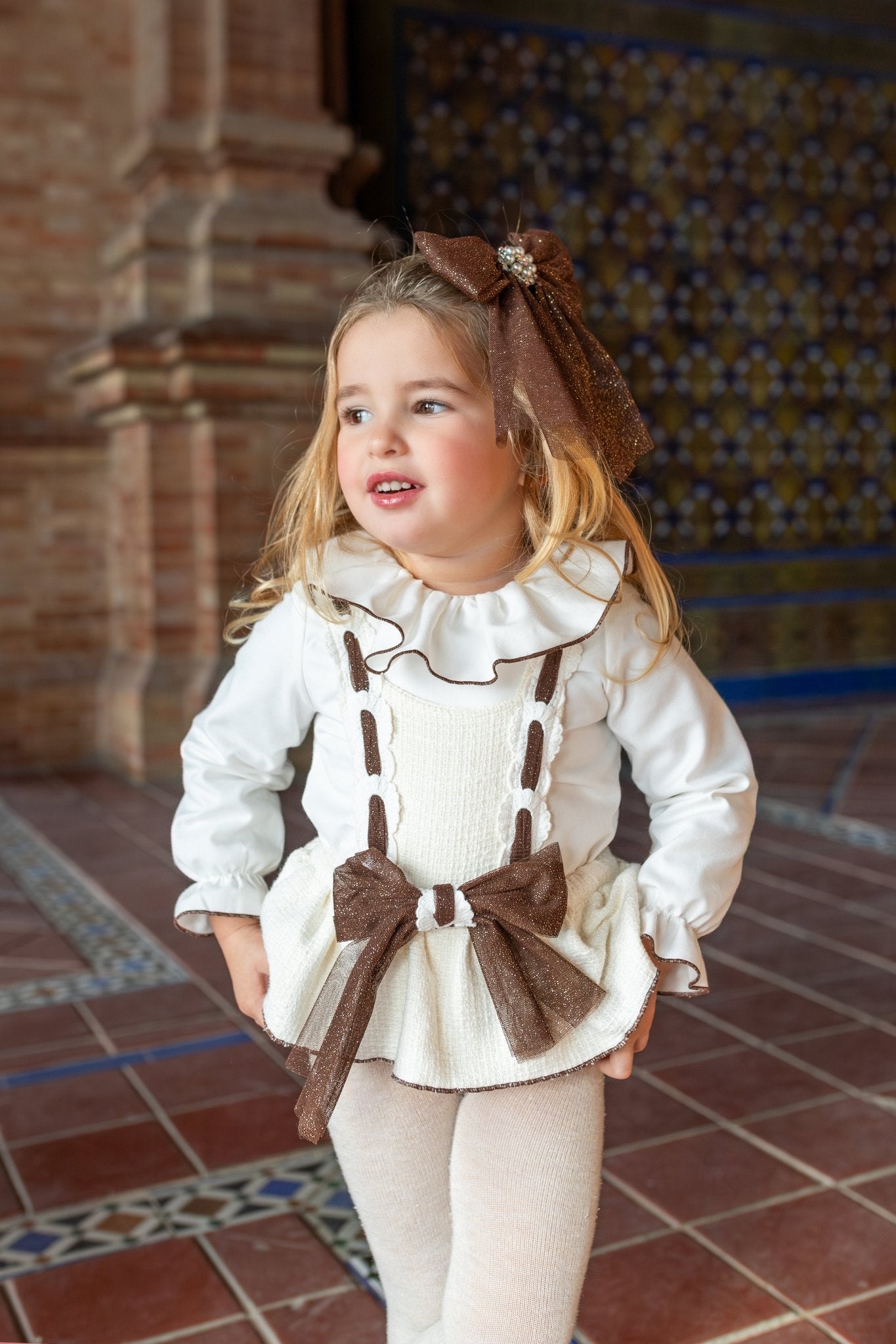 Naxos Baby Girls Cream & Chocolate Romper Set | AW26 PRE-ORDER