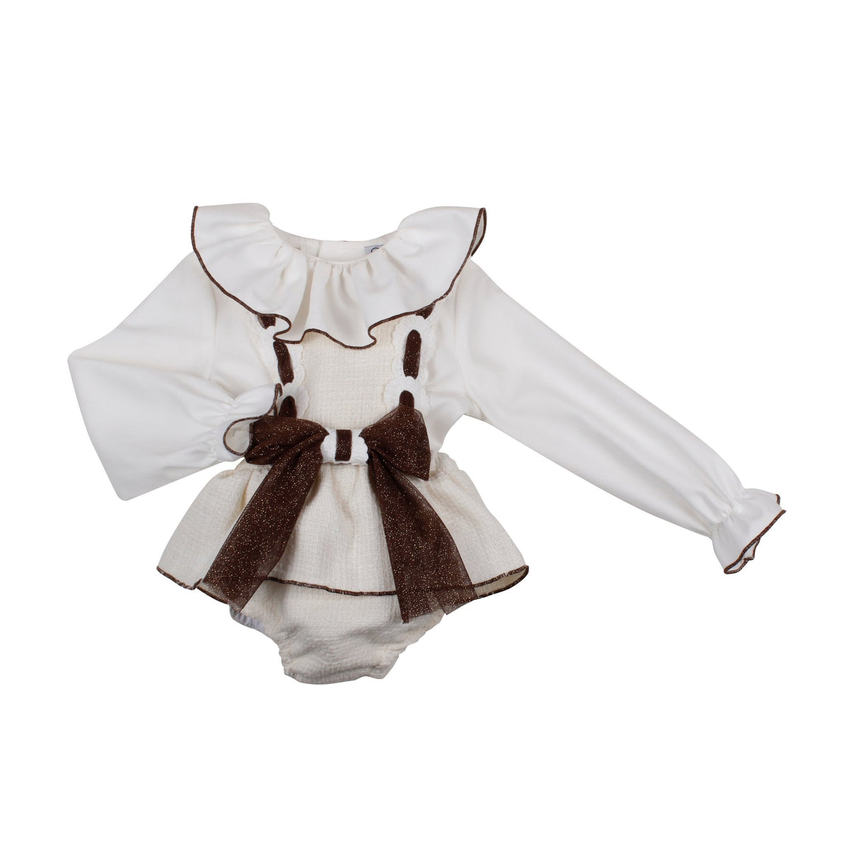 Naxos Baby Girls Cream & Chocolate Romper Set | AW26 PRE-ORDER