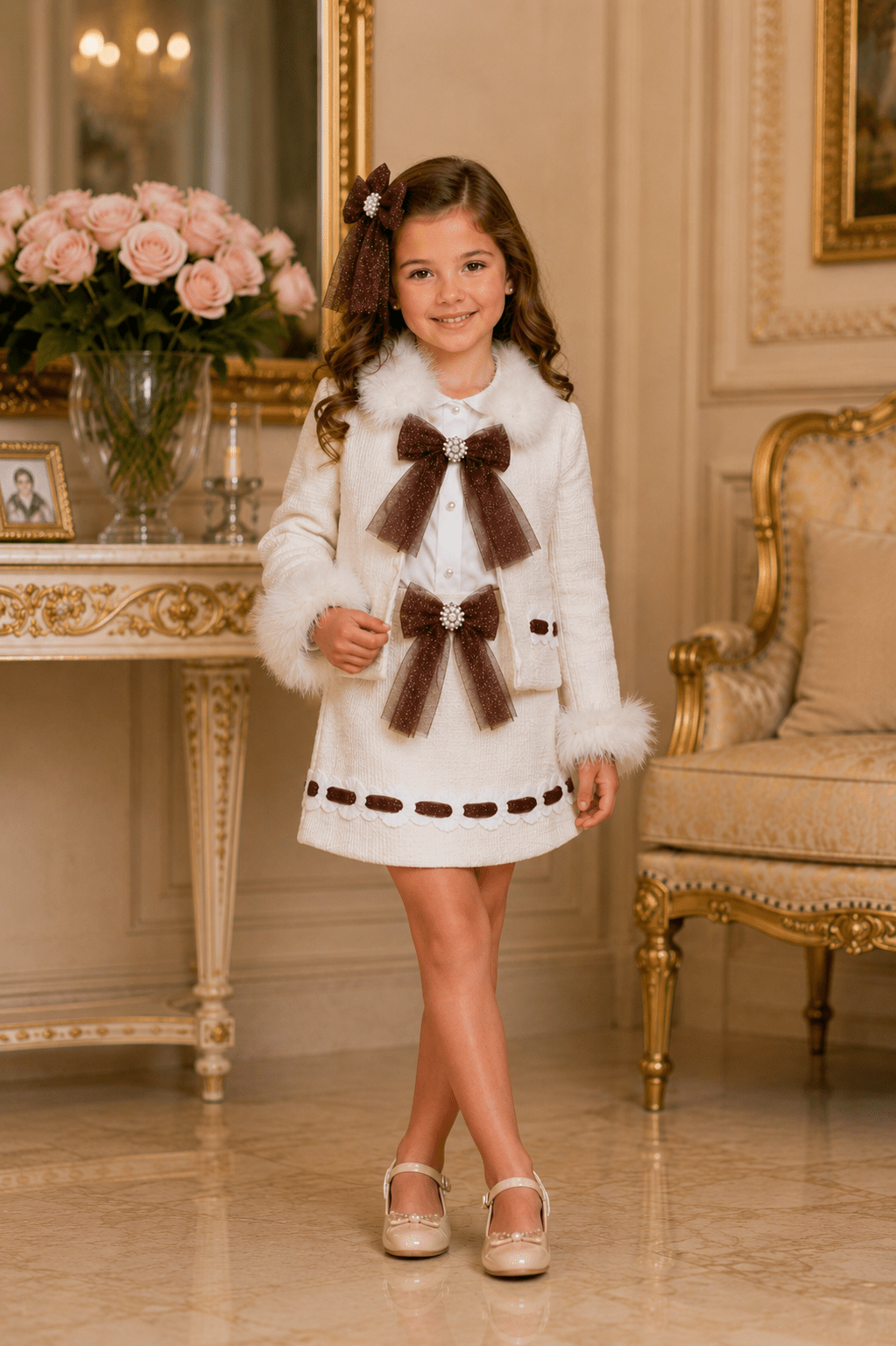 Naxos Cream & Chocolate Skirt, Blouse & Jacket Set | AW26 PRE-ORDER
