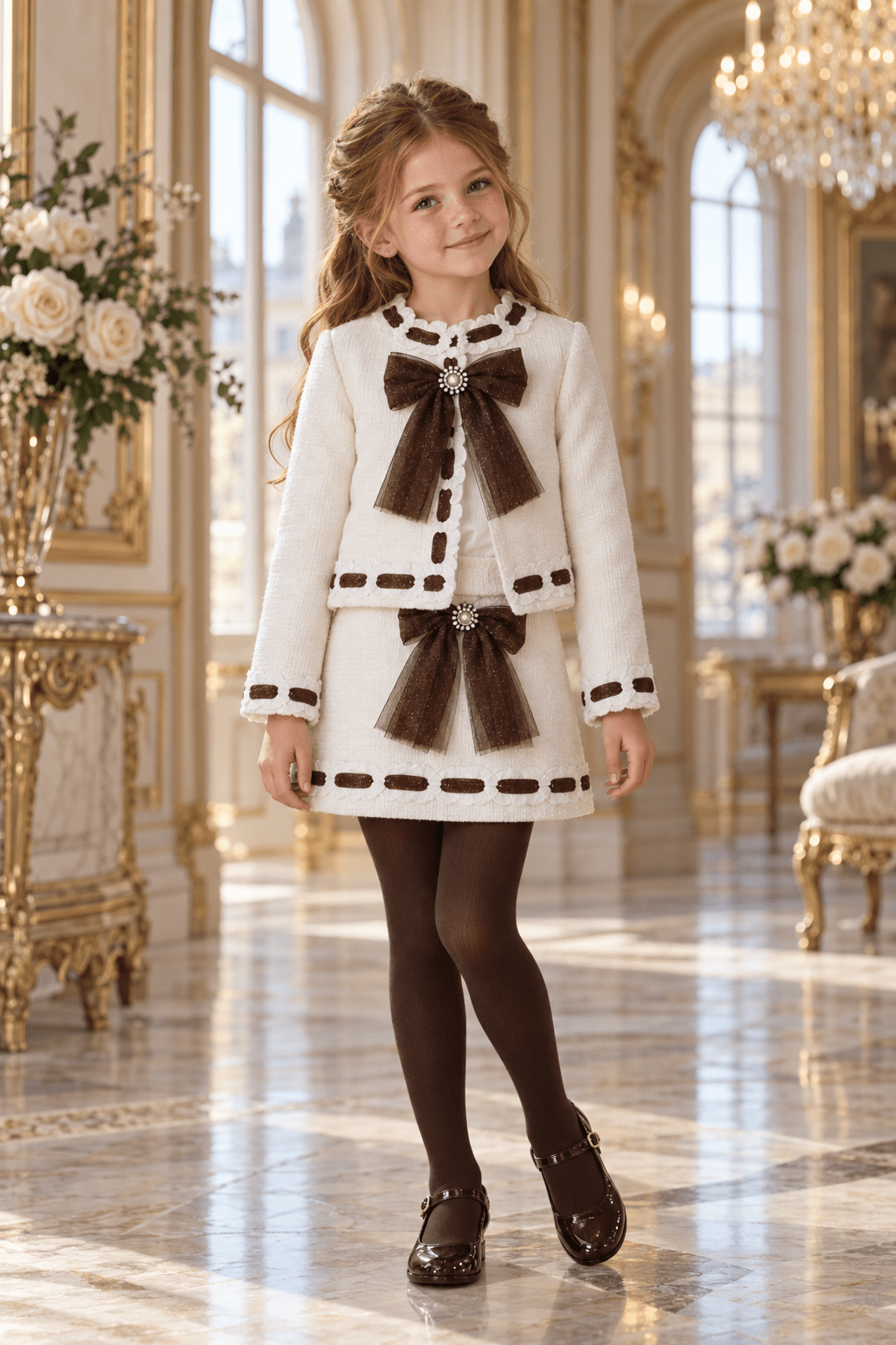 Naxos Girls Cream & Chocolate Skirt, Blouse & Jacket Set | AW26