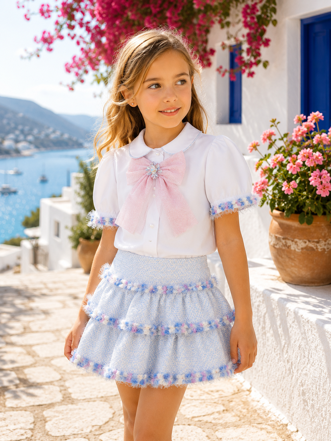 Naxos Girls Pastel Tweed Skirt and Blouse Set | SS26