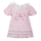 Naxos girls pink tweed Spanish dress with organza ruffle collar