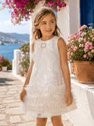 Naxos Girls White & Gold Embroidered Dress | SS26