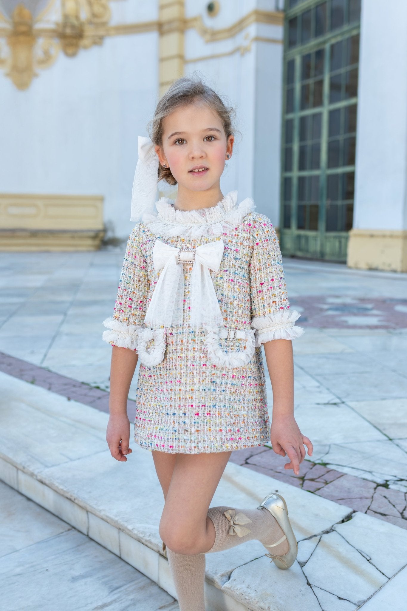 Naxos Multicolour Girls Tweed Dress | AW26 PRE-ORDER