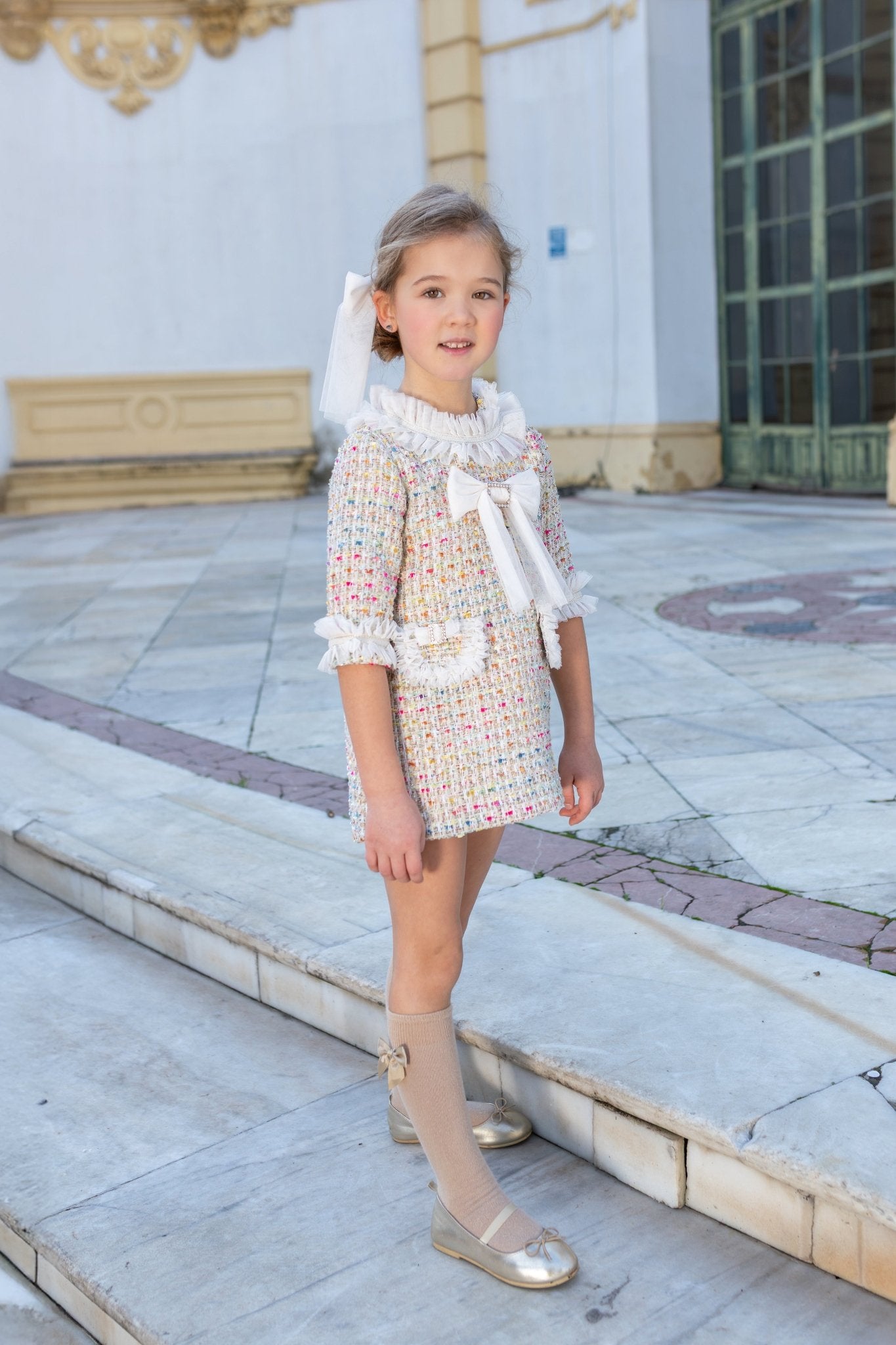 Naxos Multicolour Girls Tweed Dress | AW26 PRE-ORDER