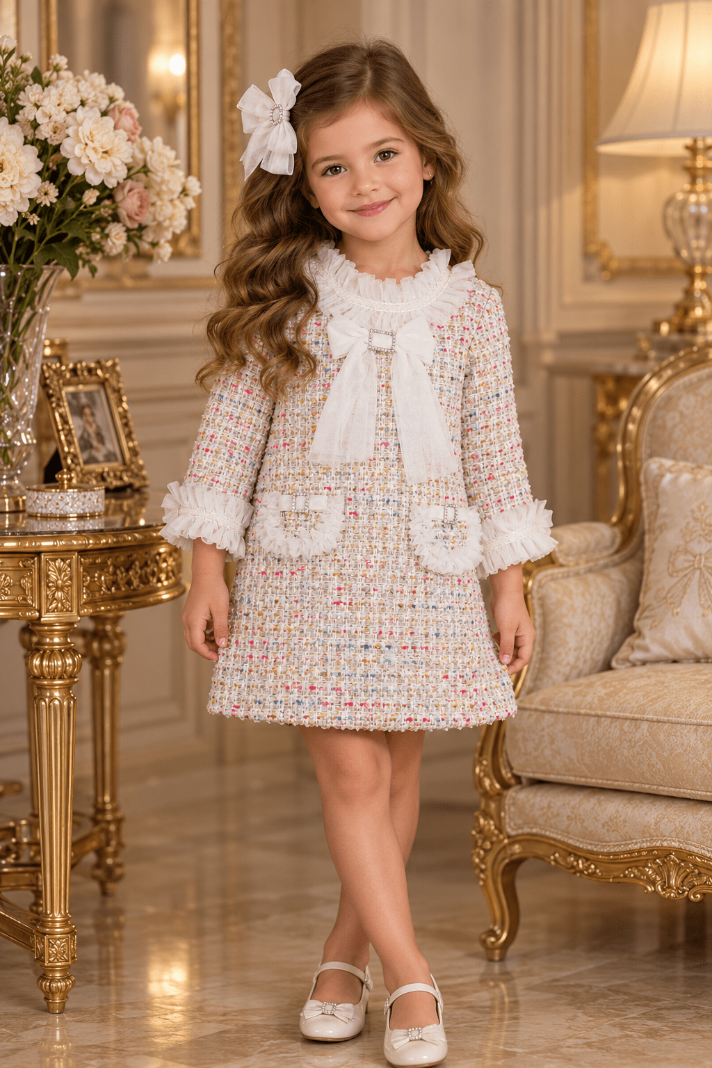 Naxos Multicolour Girls Tweed Dress | AW26 PRE-ORDER