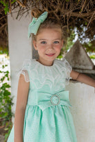 NAXOS SS24 - Girls Green Puffball Dress & Headpiece - Mariposa Children's Boutique