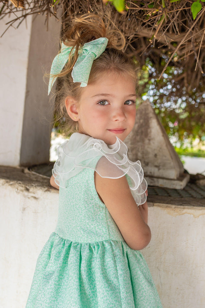 NAXOS SS24 - Girls Green Puffball Dress & Headpiece - Mariposa Children's Boutique